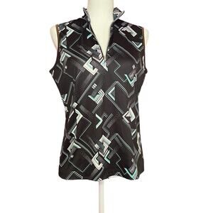 Izod Performance Cool FX Black Multi Golf Shirt Womens Medium